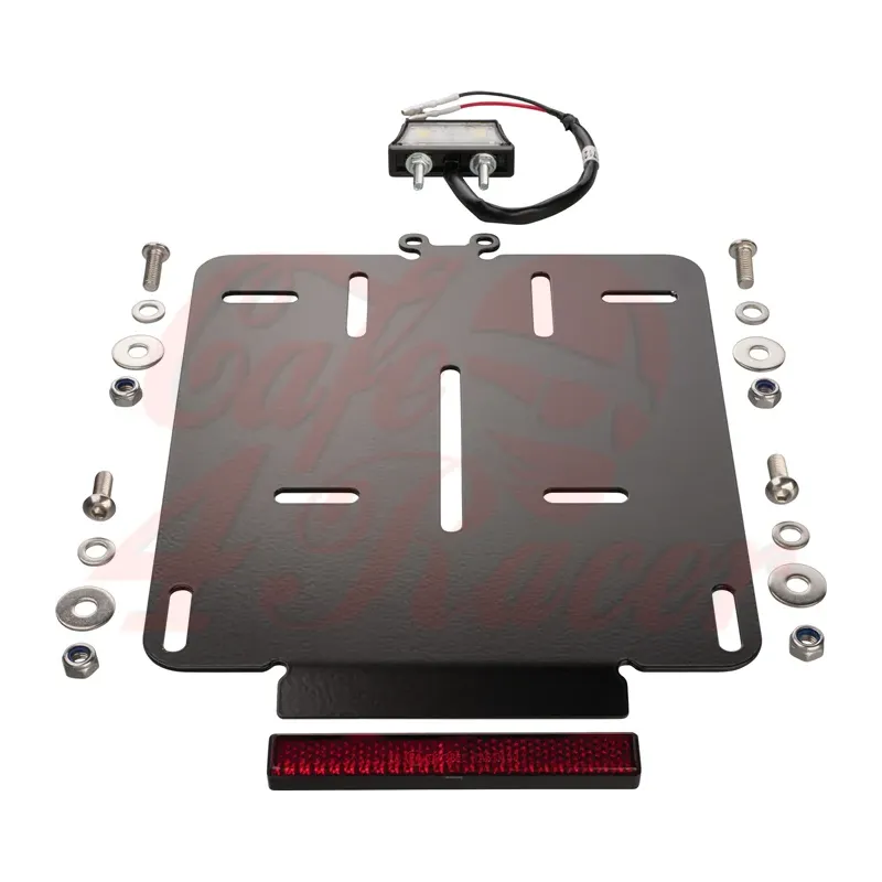 cafe 4 racer - Universal License Plate incl. E-approved LED license plate light + reflector, 2mm aluminium black coated, fits Euro - KEDO License plate holders 