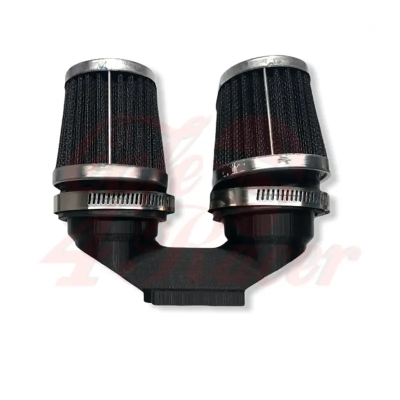 cafe 4 racer - BMW K-Series Air Intake adapter Black ABS for 2 filters 54 mm outlet + 2x 54mm air filters CHROME - Cafe4Racer Air filter adpaters & Intake 