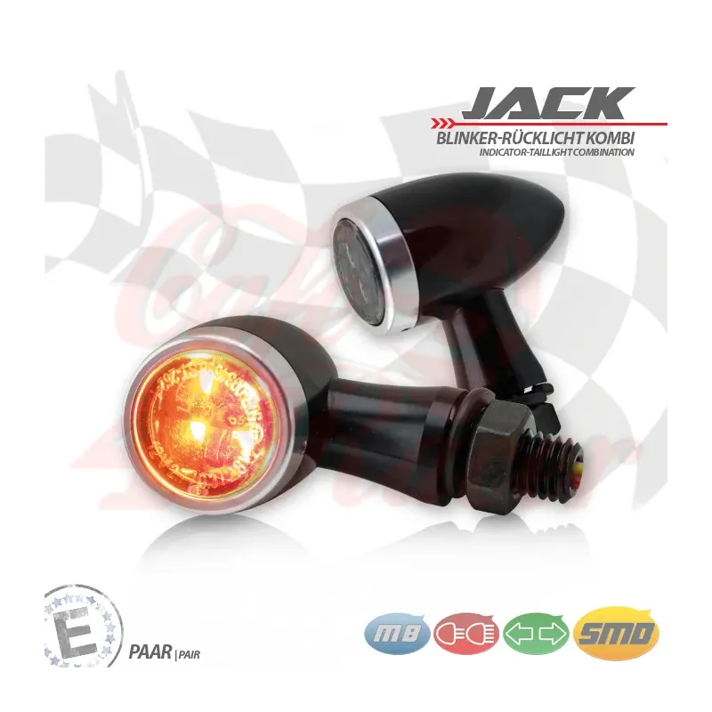 cafe 4 racer - SMD Led smerovky, brzdové svetlo / RL "Jack" 3in1 strieborné - HS MOTO Germany 2v1 a 3v1  