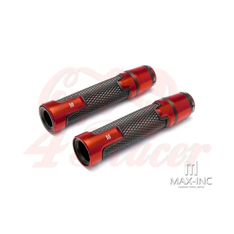 cafe 4 racer - Sportz Anodized CNC Machined Aluminum / Rubber Hand Grips + Bar Ends - 7/8" Dark Orange - MAX-INC  22mm &  7/8 inch 