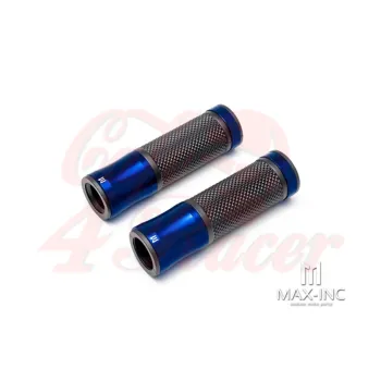 cafe 4 racer - Retro Anodized CNC Machined Aluminum / Rubber Hand Grips - 7/8" (22mm)(Various Colors) - Blue - MAX-INC  22mm &  7/8 inch 