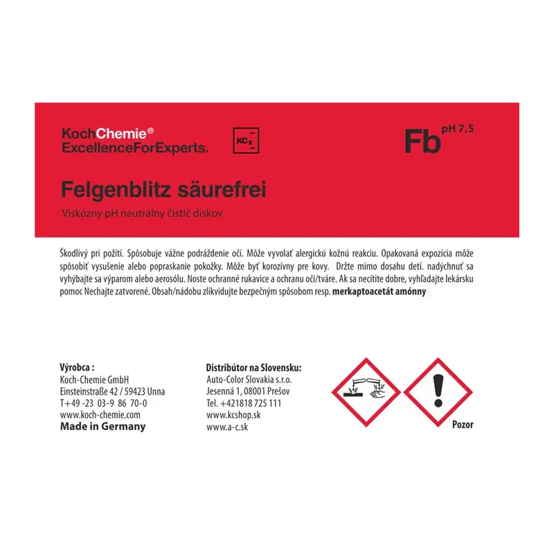 cafe 4 racer - Koch Chemie produktová etiketa - Felgenblitz säurefrei - Viskózny pH neutrálny čistič diskov - Koch Chemie Nálepky a etikety 