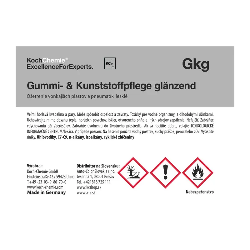 cafe 4 racer - Koch Chemie produktová etiketa - Gummi&Kunststoffpflege glänzend - Ošetrenie vonkajších plastov a pneumatík - Koch Chemie Nálepky a etikety 