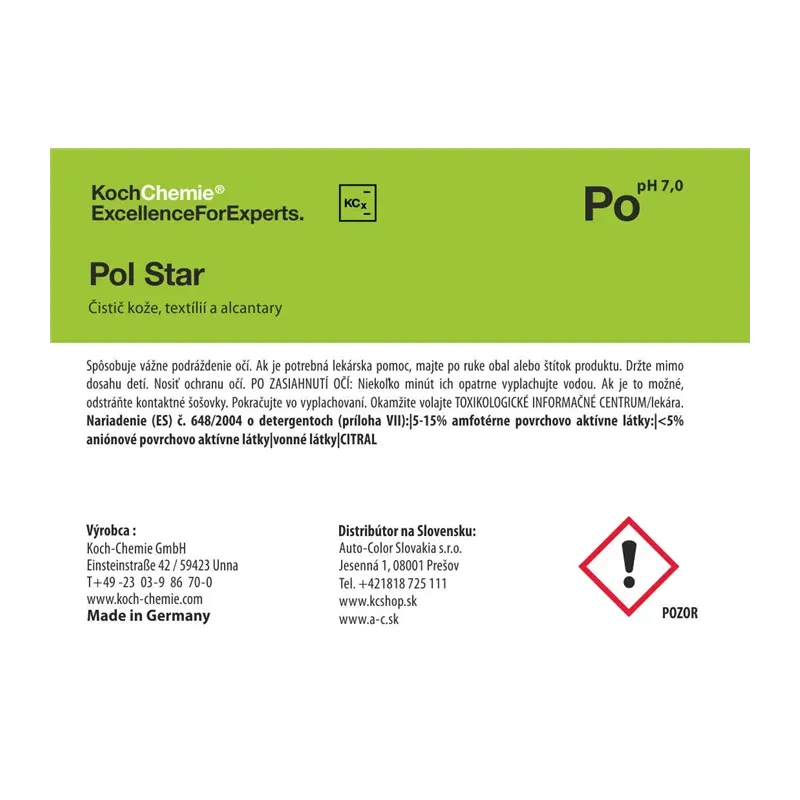 cafe 4 racer - Koch Chemie produktová etiketa - Pol Star - Čistič kože textílií a alcantary - Koch Chemie Nálepky a etikety 