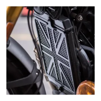 cafe 4 racer - Billet Radiator Guard Kit 400 - Union Jack - Black - Motone Triumph Bonneville 