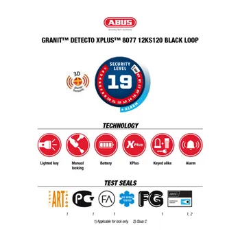 Abus, 8077 Granit Detecto X-plus lock & black loop chain