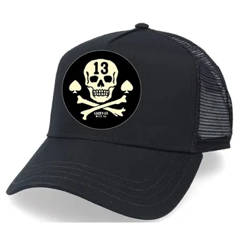 Lucky 13 Pirate Skull trucker hat black