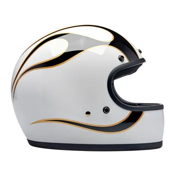 cafe 4 racer - Prilba Biltwell Gringo lesklá biela/čierne plamene - BILTWELL Biltwell Gringo DOT 
