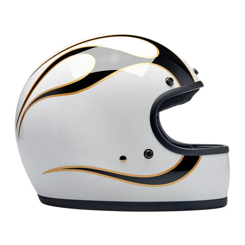cafe 4 racer - Prilba Biltwell Gringo lesklá biela/čierne plamene - BILTWELL Biltwell Gringo DOT 