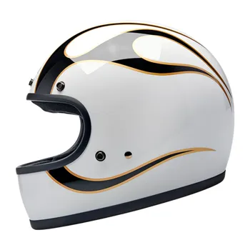 cafe 4 racer - Prilba Biltwell Gringo lesklá biela/čierne plamene - BILTWELL Biltwell Gringo DOT 