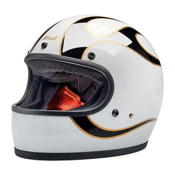 cafe 4 racer - Prilba Biltwell Gringo lesklá biela/čierne plamene - BILTWELL Biltwell Gringo DOT 