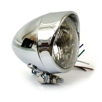 cafe 4 racer - SHIN YO 4 1/2 inch high beam headlight, glossy black, chrome - Shin Yo Headlights bottom mount 