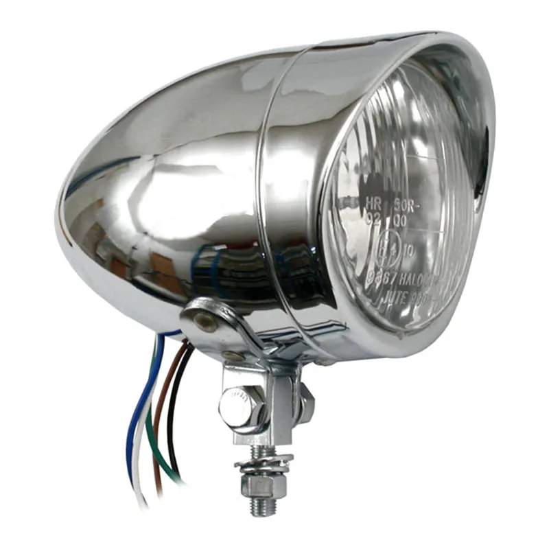 cafe 4 racer - 4 INCH HEADLAMP, LONG BULLET WITH VISOR - MCS Headlights bottom mount 