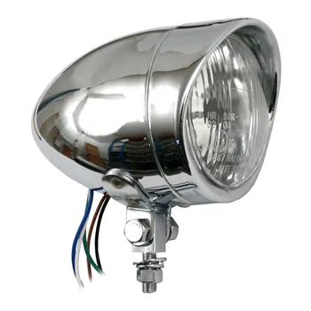 cafe 4 racer - 4 INCH HEADLAMP, LONG BULLET WITH VISOR - MCS Headlights bottom mount 