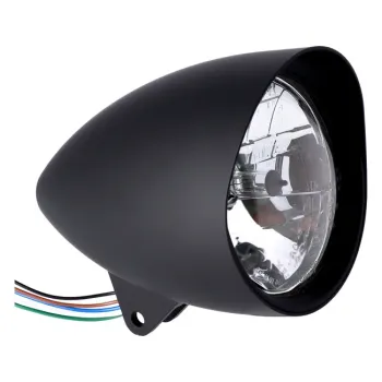 cafe 4 racer - SHIN YO 4 1/2 inch high beam headlight, glossy black, chrome - Shin Yo Headlights bottom mount 