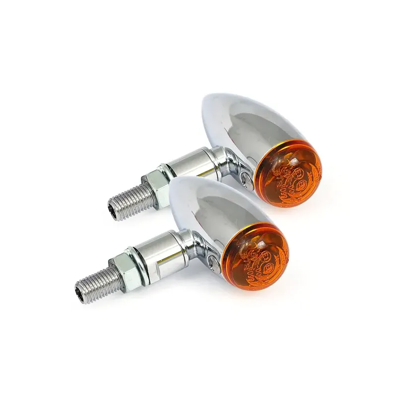 cafe 4 racer - Micro Bullet, 12V halogen turn signals. Chrome, plain - MCS Standard indicators 