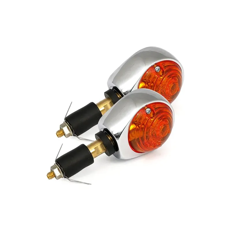 cafe 4 racer - Full size Bulls-Eye, in-bar turn signals. Chrome. Amber lens - MCS Bar end indicators 