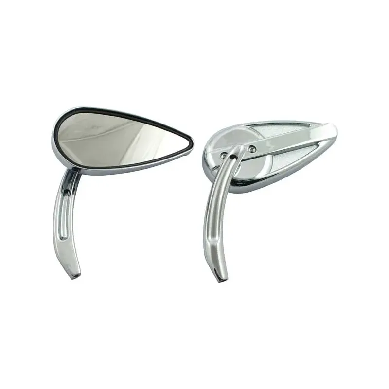 cafe 4 racer - Retro Teardrop mirror set. Chrome, aluminum grooved stem - MCS Standard mirrors 