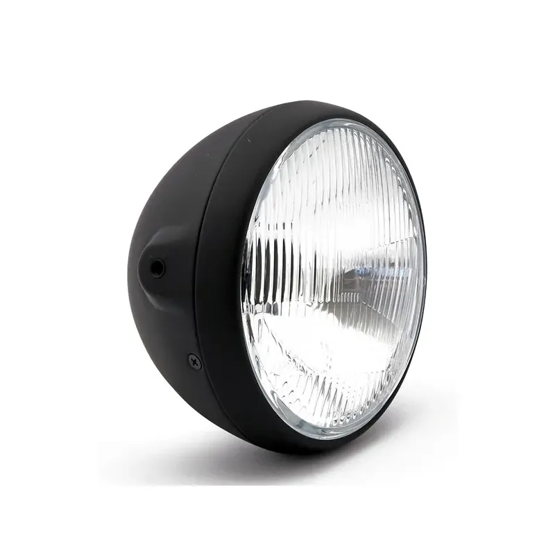 cafe 4 racer - British style 7" H4 headlamp. Side mount. Black - MCS Headlights side mount 