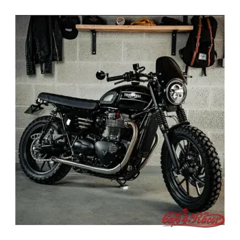 cafe 4 racer - Triumph Street Twin 2016-NOW Bedlam Slash-Cut Exhaust Pipes - Brushed - Motone Triumph Bonneville 