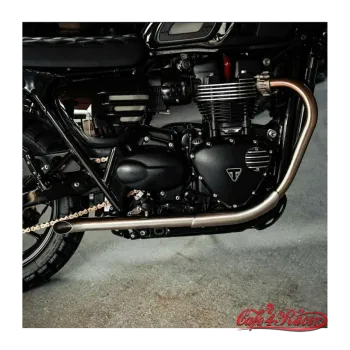 cafe 4 racer - Triumph Street Twin 2016-NOW Bedlam Slash-Cut Exhaust Pipes - Brushed - Motone Triumph Bonneville 