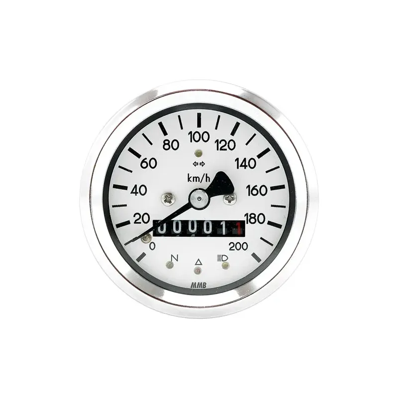 MMB 60mm basic speedometer 200km/h, chrome ring white background