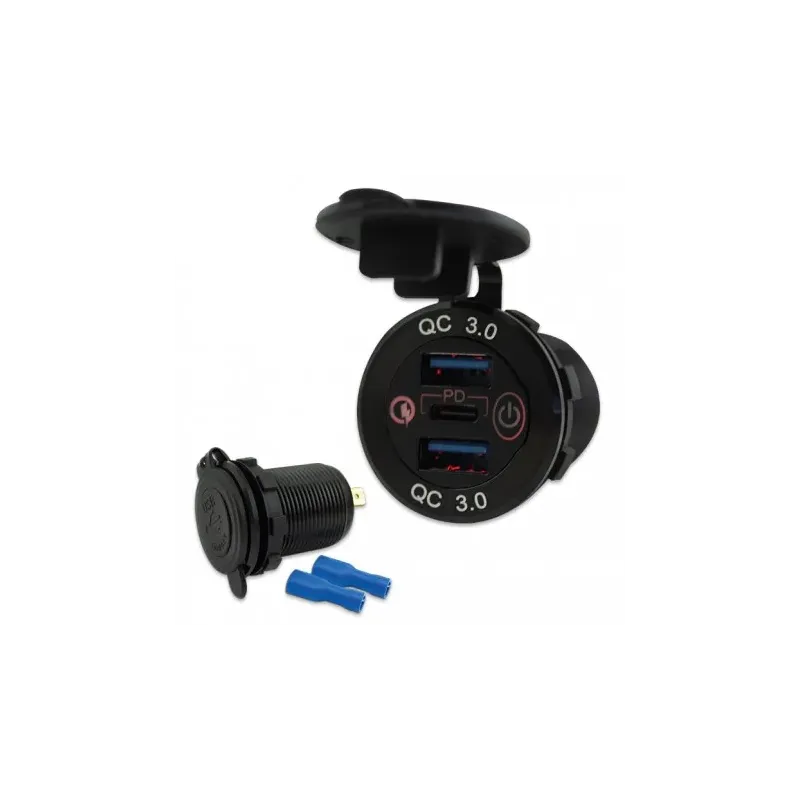 cafe 4 racer - Board socket "3.0" black 2x USB-A + 1x USB-C - HS MOTO Germany USB socket port 4251926906464