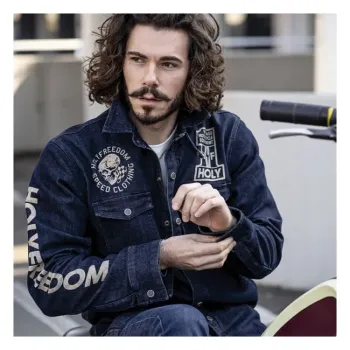 cafe 4 racer - Holy Freedom Genoa Stampato jacket denim - HOLY FREEDOM Jackets 
