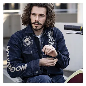 cafe 4 racer - Holy Freedom Genoa Stampato bunda denim - HOLY FREEDOM Bundy 