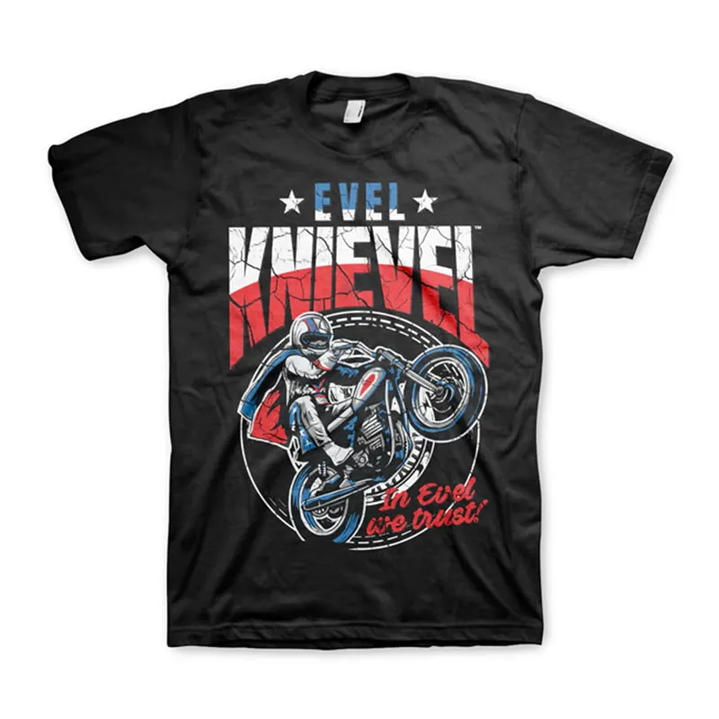 cafe 4 racer - Tričko Evel Knievel Wheelie čierne - Evel Knievel Tričká 
