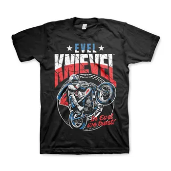 cafe 4 racer - Tričko Evel Knievel Wheelie čierne - Evel Knievel Tričká 