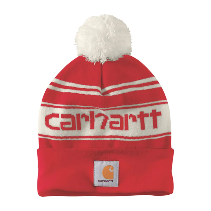 cafe 4 racer - Carhartt čiapka s logom Pom-pom červená zimná biela - Carhartt Zimné čiapky 