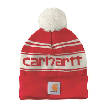 cafe 4 racer - Carhartt Pom-pom logo beanie red winter white - Carhartt Beanies 