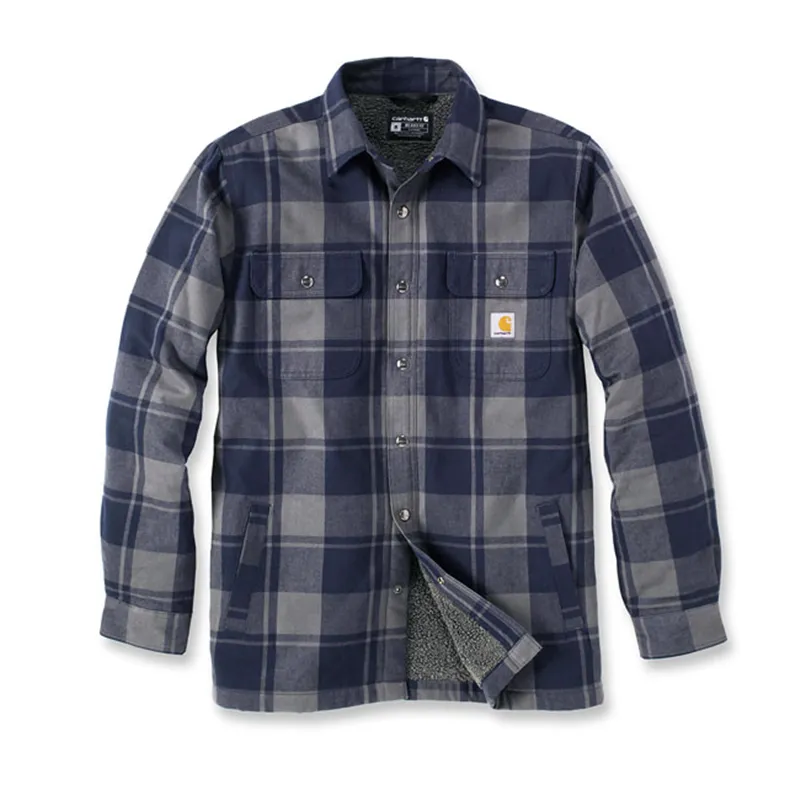 cafe 4 racer - Carhartt Flanelová košeľa s podšívkou Sherpa navy - Carhartt Košile 