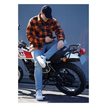 cafe 4 racer - Drevorubačská flanelová košeľa károvaná oranžová/čierna - Army Surplus Košile 