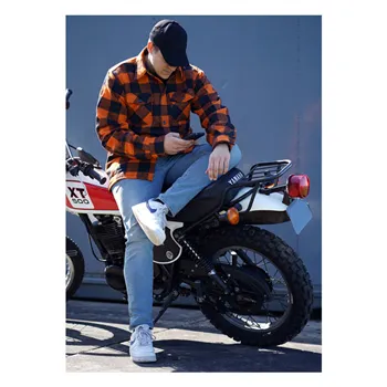 cafe 4 racer - Lumberjack flannel shirt checkered orange/black - Army Surplus Shirts 