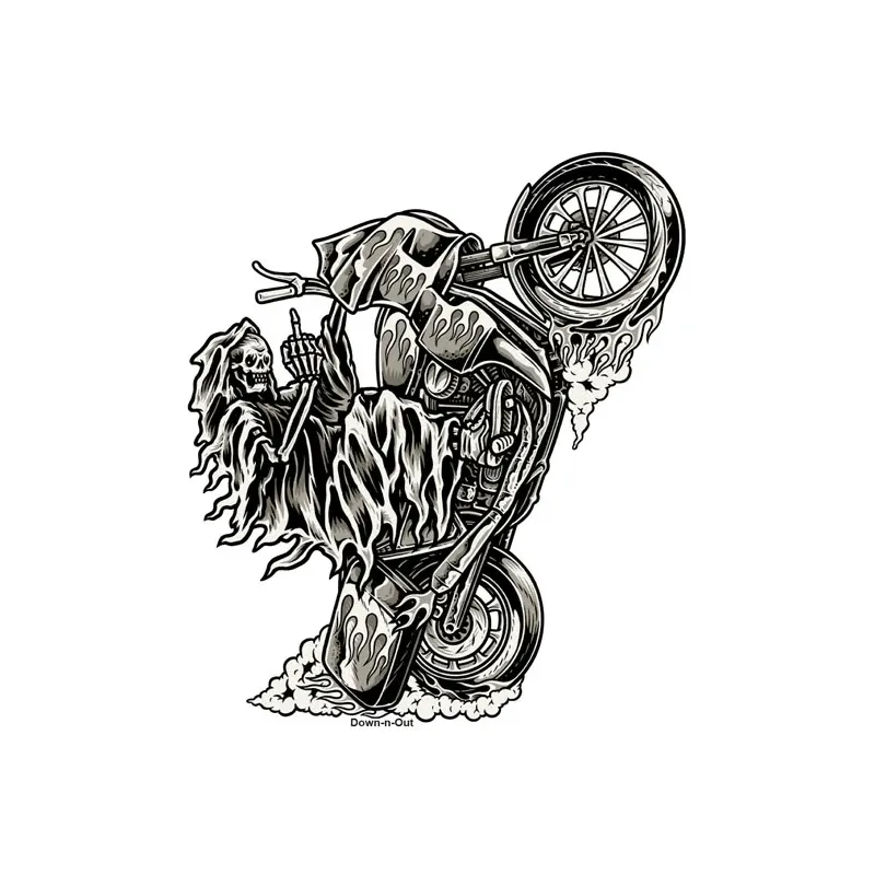cafe 4 racer - Down-n-Out Wheely Reaper sticker - Down-n-Out Stickers 