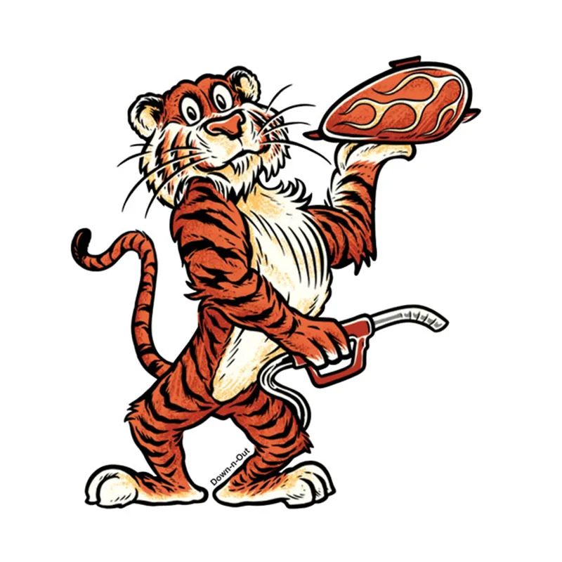 cafe 4 racer - Down-n-Out Tiger in your tank sticker - Down-n-Out Stickers 
