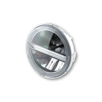 cafe 4 racer - LED Headlight "Horizon" 5-3/4&quot black gloss side M8 Glass Ø145mm Chrome reflector E-approved - HS MOTO Germany LED Headlight & inserts 4251352687845