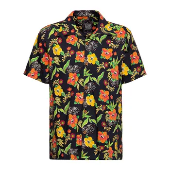 cafe 4 racer - King Kerosin Hibiscus AOP shirt black - KING KEROSIN Shirts 