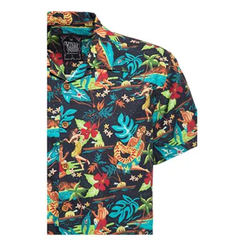 cafe 4 racer - Košeľa King Kerosin Tropical Hulla Hou Black - KING KEROSIN Košile 