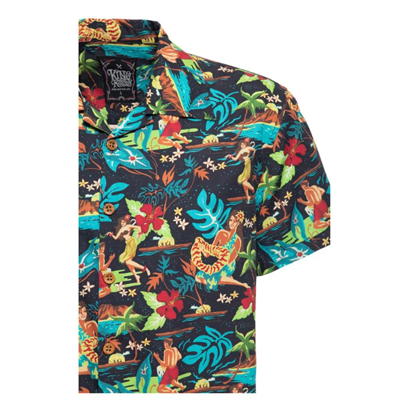 cafe 4 racer - King Kerosin Tropical Hulla Hou Shirt Black - KING KEROSIN Shirts 