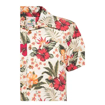 cafe 4 racer - Kráľ Kerosin AOP Tropical Hawaiian Style Shirt Off White - KING KEROSIN Košile 
