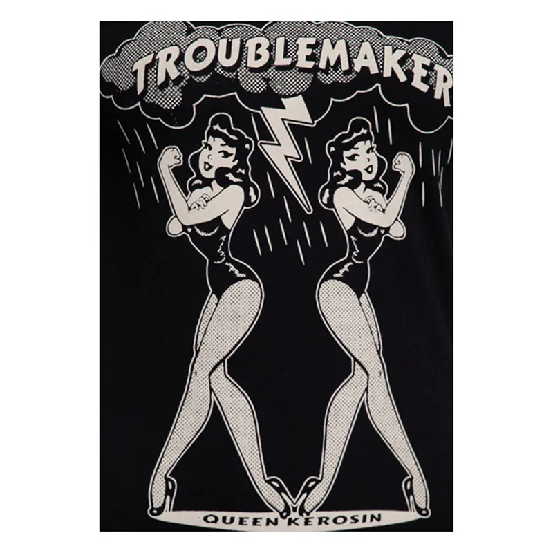 cafe 4 racer - Queen Kerosin Trouble Maker t-shirt black - KING KEROSIN T-Shirts 