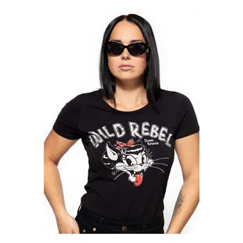 cafe 4 racer - Queen Kerosin Wild Rebel t-shirt black - KING KEROSIN Tričká 
