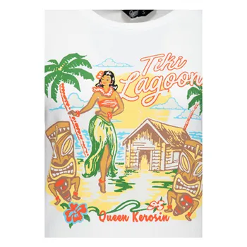 cafe 4 racer - Queen Kerosin Tiki Lagoon t-shirt off white - KING KEROSIN T-Shirts 