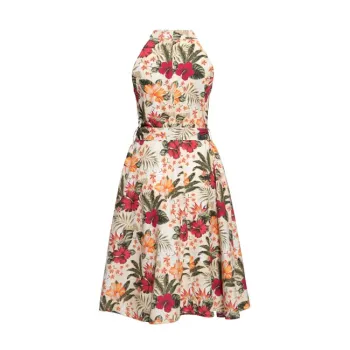 cafe 4 racer - Queen Kerosin Aop Hawaiian Flowers Dress Off white - KING KEROSIN Šaty 