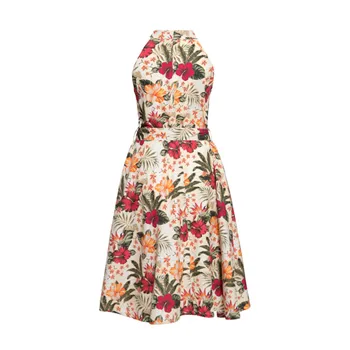 cafe 4 racer - Queen Kerosin Aop Hawaiian Flowers Dress Off white - KING KEROSIN Šaty 