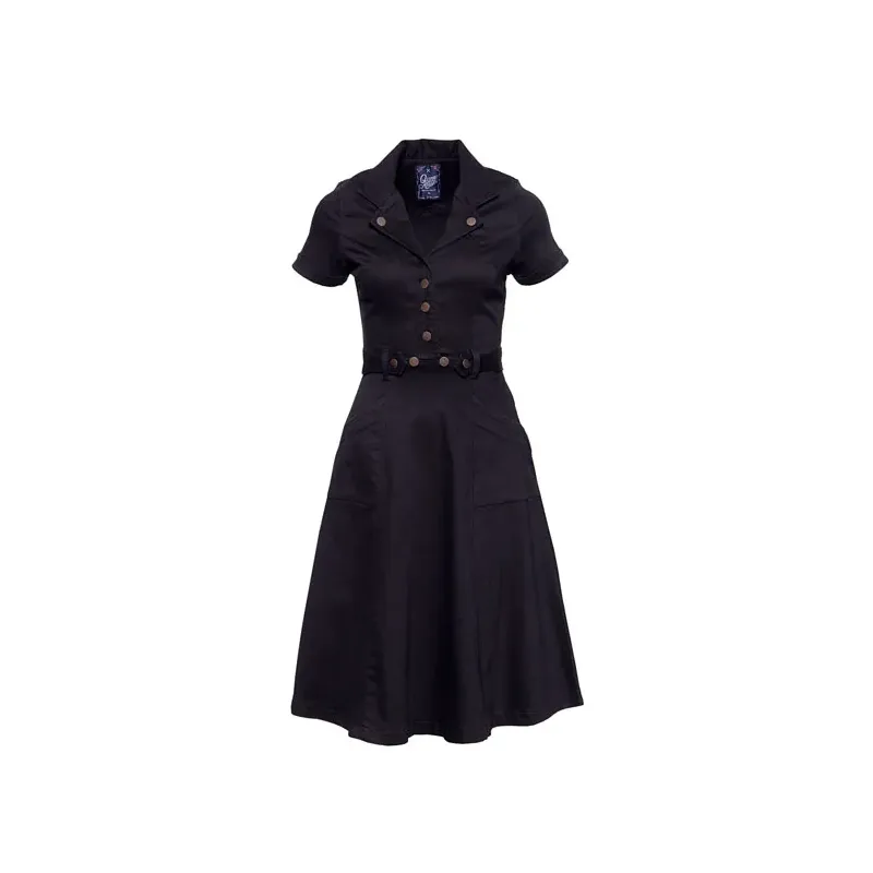 cafe 4 racer - Queen Kerosin Swing worker dress black/rinsed wash - KING KEROSIN Šaty 
