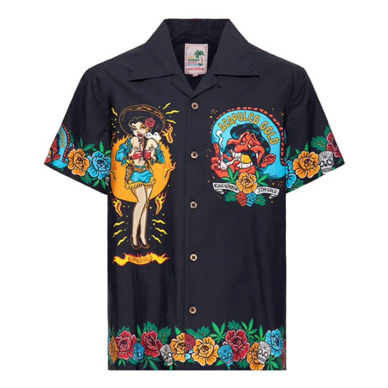 cafe 4 racer - King Kerosin Acapulco hawaii shirt black - KING KEROSIN Caps 